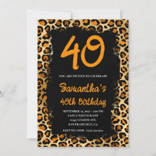 Convites Cobre Dourado Leopardo Pintado de Preto Aniversári