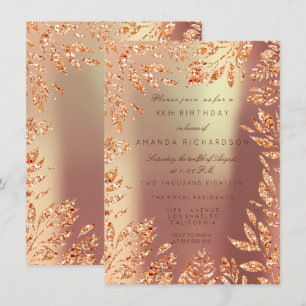 Convites Cobre Dourado Rosa Brilho Folhas Florais Enquadrad