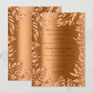 Convites Cobre Dourado Rosa Brilho Folhas Florais Moldura G