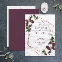 Convites Cobre Geométrico Marble Plum Burgundy Floral