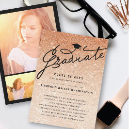 Convites Cobre Glitter Elegante Graduado Festa de Formatura