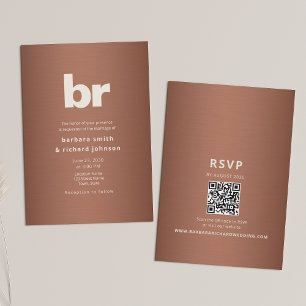 Convites Cobre Marrom Minimalista Casamento QR
