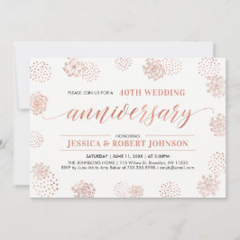 Convites Cobre | Moderno Floral 40º Aniversário de Casament