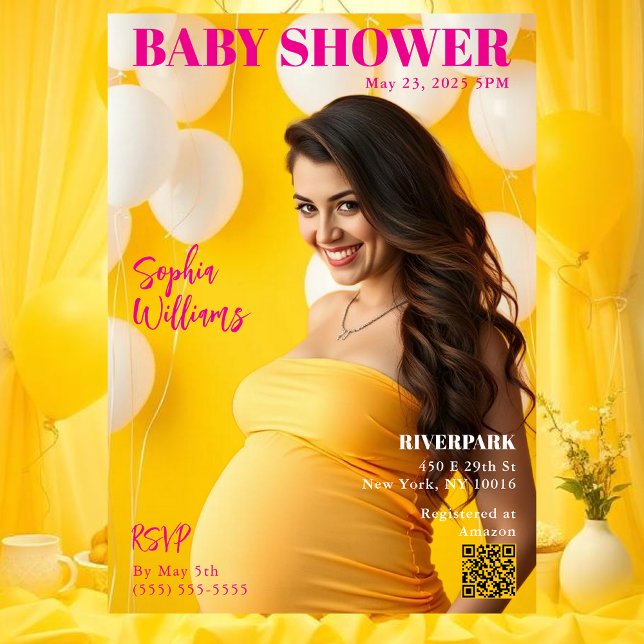 Convites Cobrir da Chá de fraldas Magazine (Baby Shower Magazine Cover Invitation pink)