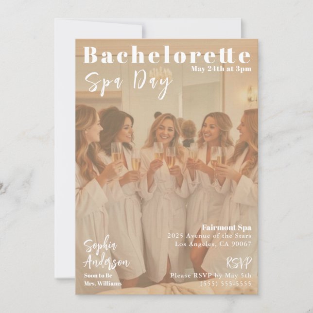 Convites Cobrir da Revista Bachelorette Spa Day (Frente)
