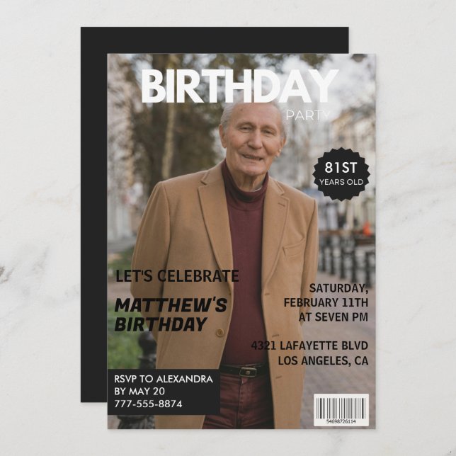 Convites Cobrir da Revista Black Funny Foto 81rua aniversár (Frente/Verso)