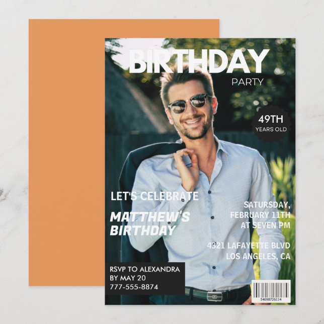 Convites Cobrir da revista moderna para ele 49 anos (Frente/Verso)