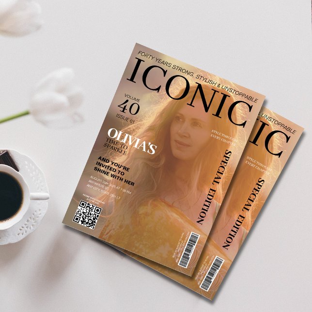 Convites Cobrir de aniversário de 40 anos de código qr do   (Criador carregado)