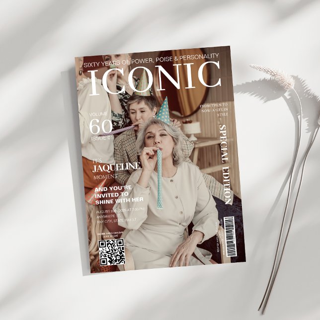 Convites Cobrir de revista com código qr 60º Festa de anive (Criador carregado)