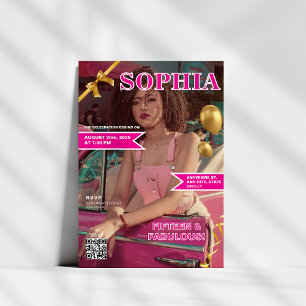 Convites Cobrir de revista rosa e Dourada Código QR Quincea