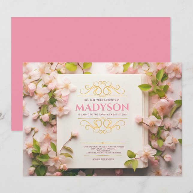 Convites Cobrir do Livro Rosa Vintage - Festa Mitzvah (Frente/Verso)