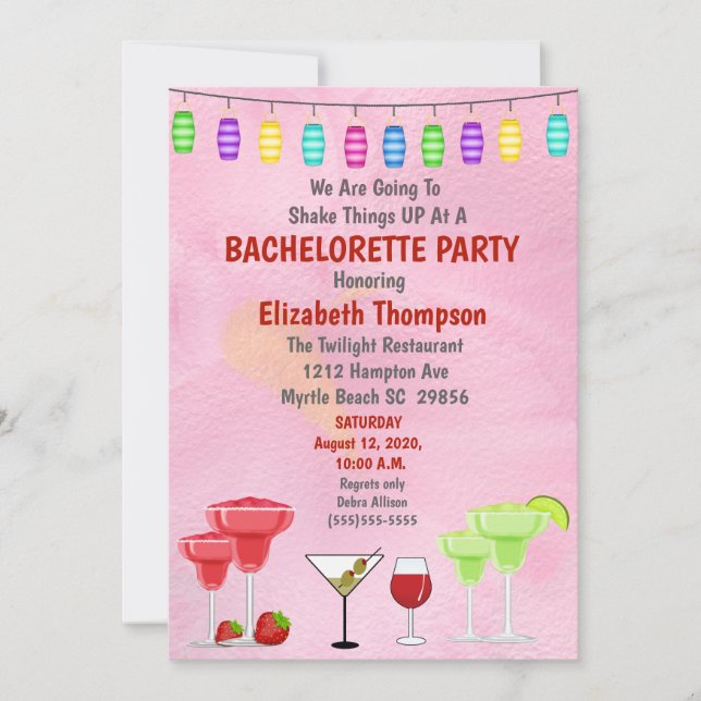 Convites Cocktail Bachelorette Bridal Party (Frente)