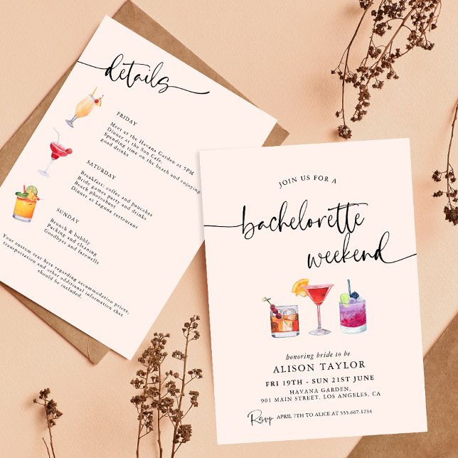 Convites Cocktail Bachelorette Weekend - Caligrafia (Criador carregado)