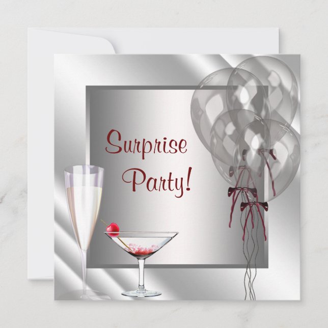 Convites Cocktail Balões Vermelho Festa de aniversário Surp (Frente)