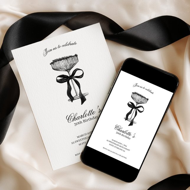 Convites Cocktail & Bow 30th Birthday Invitation (Criador carregado)