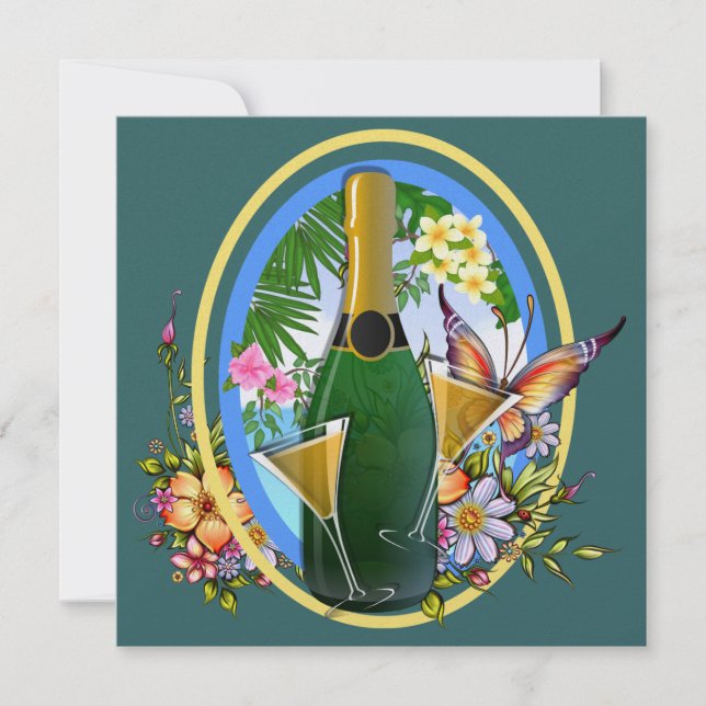 Convites Cocktail de Champanhe de Praia do Paradise - SRF (Frente)