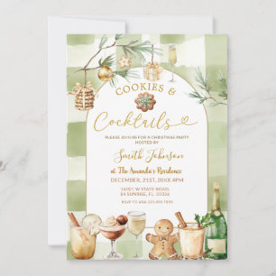 Convites Cocktail e Biscoitos de Gingham em Aquarela Invern