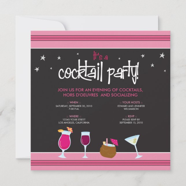 Convites Cocktail fabulosa festivo (fuschia) (Frente)