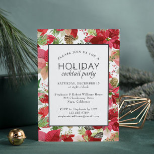 Convites Cocktail floral do feriado da poinsétia