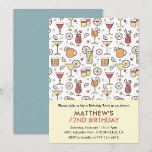 Convites Cocktail Pattern Retro Champagne 72º aniversário