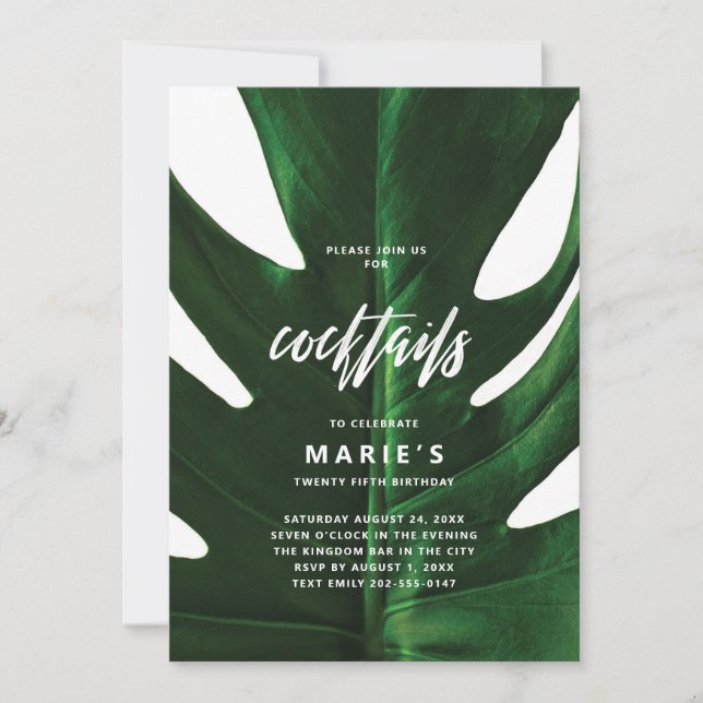 Convites Cocktail Tropical Monstera Leaf Party (Frente)