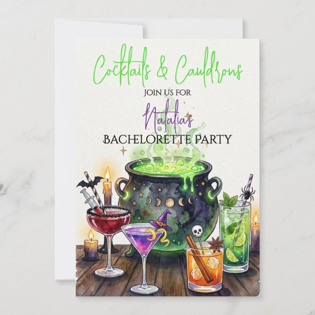 Convites Cocktails & Cauldrons Halloween Bachelorette Party (Frente)