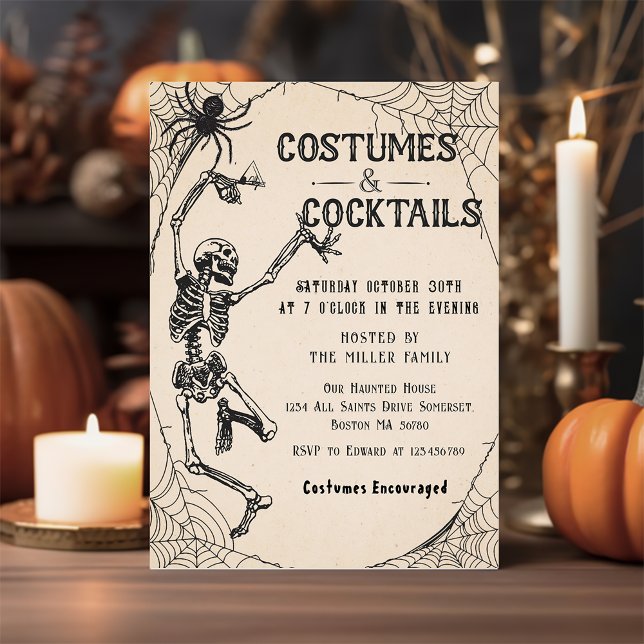 Convites Cocktails & Costumes Skeleton Festa de Halloween (Criador carregado)