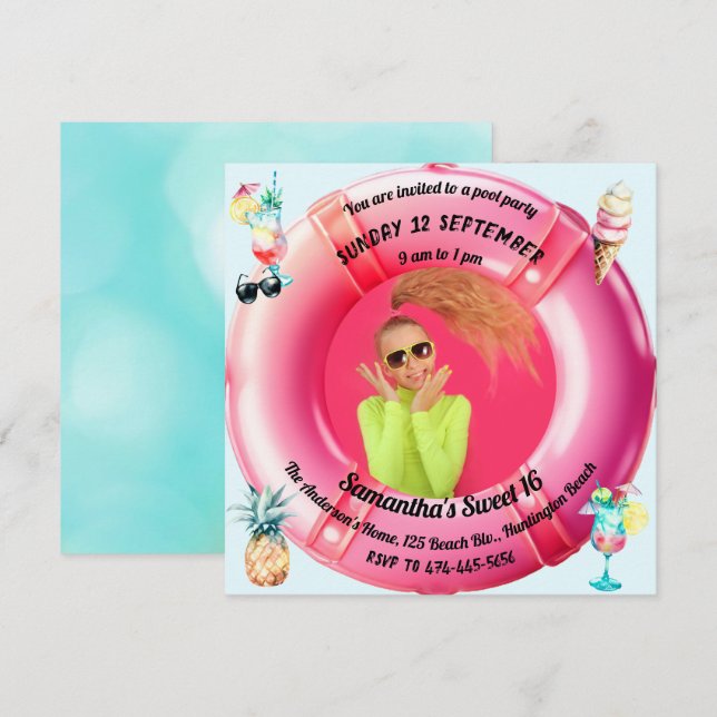 Convites Cocktails da festa da Piscina divertida Pineapple  (Frente/Verso)