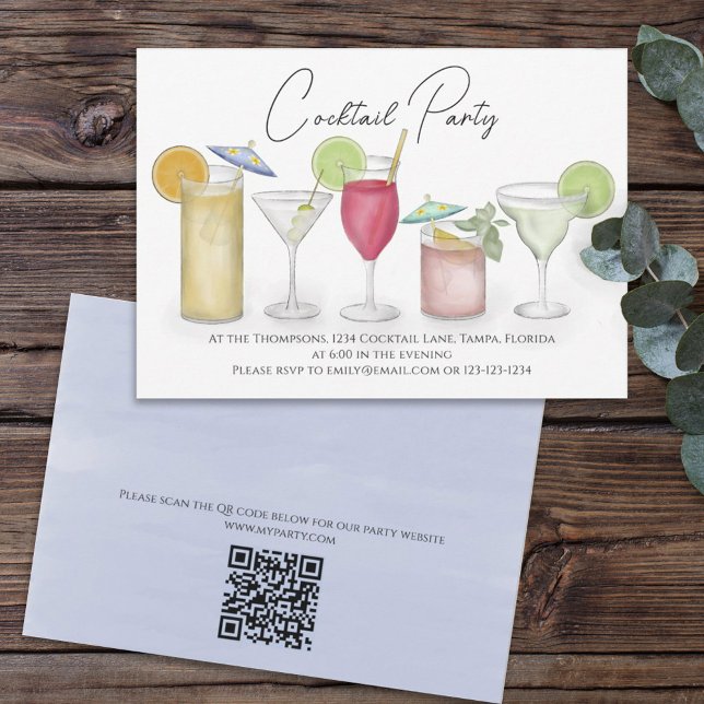 Convites Cocktails de Aquarela Bebe Código QR Parte Web Sit (Criador carregado)