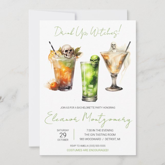 Convites Cocktails de Halloween, Bebidas, Festa de solteira (Frente)
