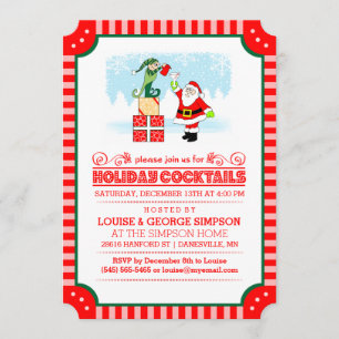 Convites Cocktails de Natal - Papais noeis e elf Red & Whit