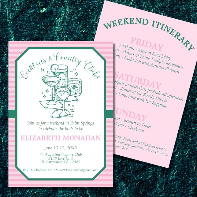 Convites Cocktails e bachelorette de Clubs (Set the atmosphere for your cocktails and country club bachelorette weekend with these invitations. )
