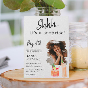 Convites Cocktails foto branca surpresa quarenta anos