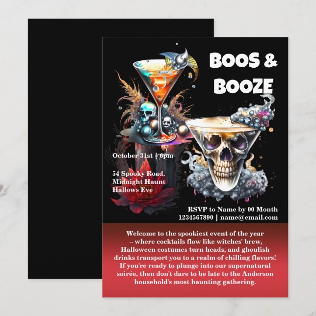 Convites Cocktails góticos de hora feliz do crânio floral (Frente/Verso)