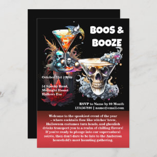 Convites Cocktails góticos de hora feliz do crânio floral