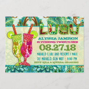 Convites Cocktails Hawaiianos Aqua Seaweed