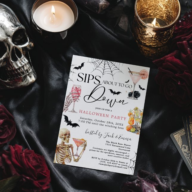 Convites Cocktails Night Sips About to Go Down Halloween (Cocktails Night Sips About to Go Down Halloween Invitation)