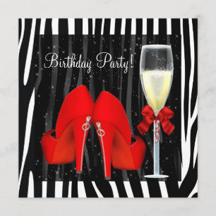 Convites Cocktails Red High Heel Calçados Zebra Aniversário