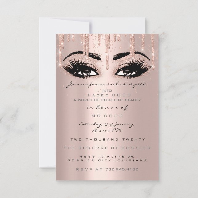Convites Coco Event Drives Rosa Eyelash Formal Confetti (Frente)