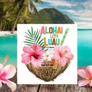 Convites Coconut Cocktail Luau Chá Tropical Havaiana