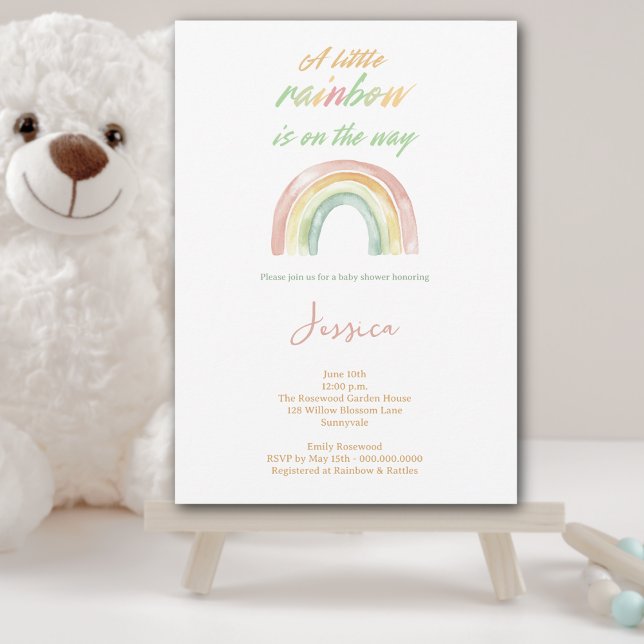 Convites Cód. Aquarela Boho Chá de fraldas Arco-Íris (Baby Shower Invitation - For Boy or Girl, Cute Watercolor Rainbow perfect for new moms & moms to be)
