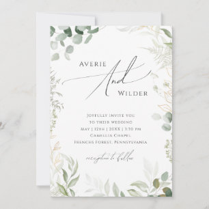 Convites Cód. QR Dourado Greenery Whimsical em Um Casamento