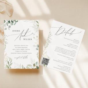Convites Cód. QR Dourado Greenery Whimsical em Um Casamento