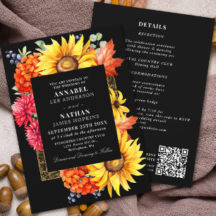 Convites Cód. QR Floral Floral do Autumn Preto