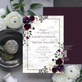 Convites Cód. QR Plum Dourado Púrpura Marble Fall