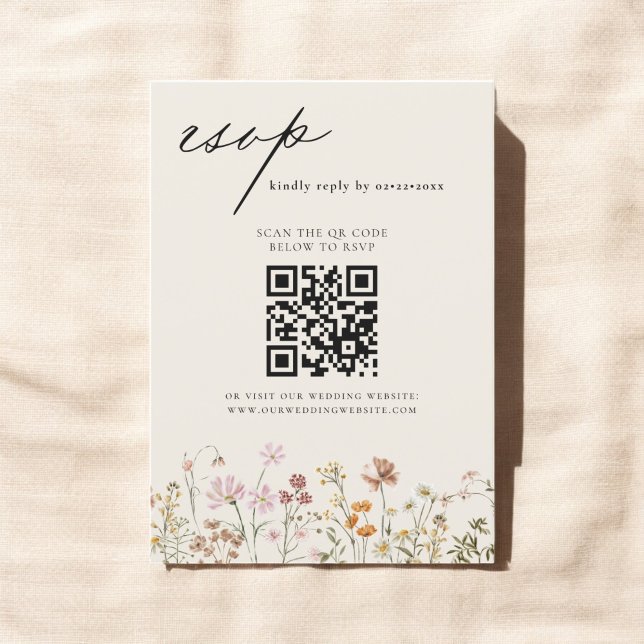 Convites Código de Casamento de Código QR do Wildflower RSV (Criador carregado)