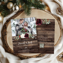 Convites Código de QR da Madeira Rústica Casamento de Natal