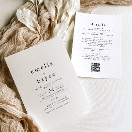 Convites Código EMELIA QR Rustic Simple Modern Boho Casamen