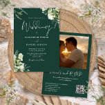 Convites Código Greenery QR Foto Emerald Green Casamento<br><div class="desc">Este elegante convite de casamento floral verde esmeralda pode ser personalizado com suas informações em tipografia gráfica com sua foto especial,  detalhes do site de casamento e seu código QR no verso. Projetado por Thisnotme©</div>