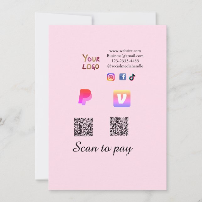 Convites código Q R PayPal venmo digitalize pagar adicionar (Frente)